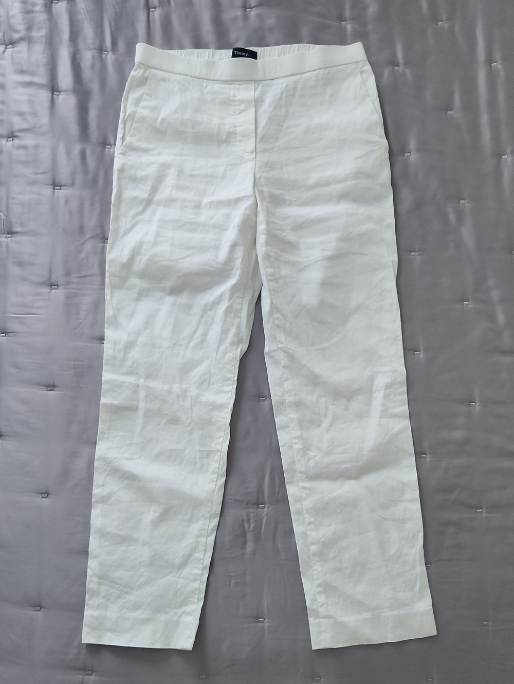 Theory White Women's Straight Leg Linen Blend Pants Size 2
